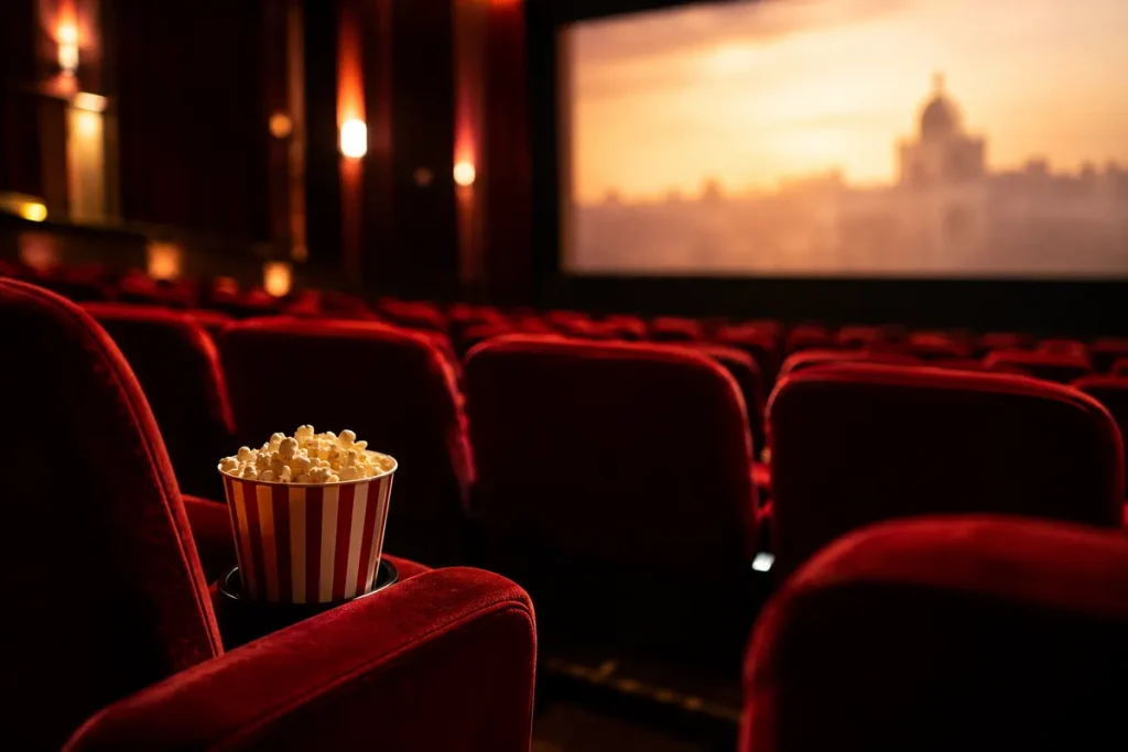 Cinéma – fauteuils rouges et pop-corn face à l’écran