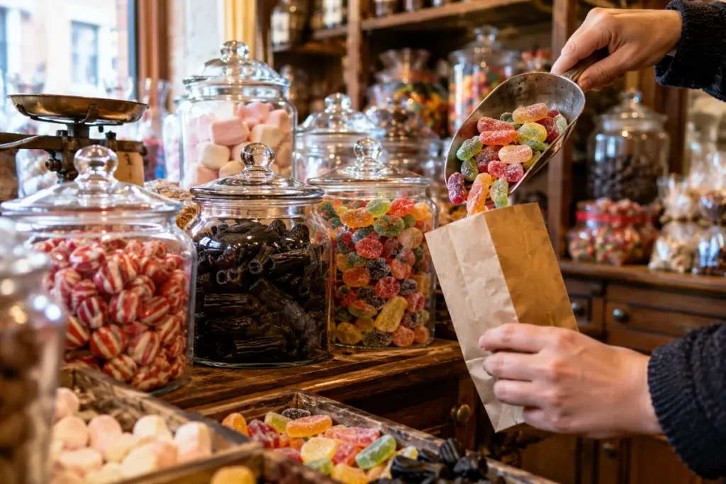 Confiserie – bonbons au détail en bocaux