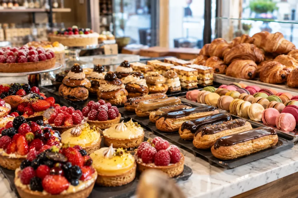 Pâtisserie – tartes, éclairs et macarons