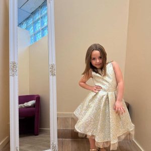 Robe fille bleu et beige