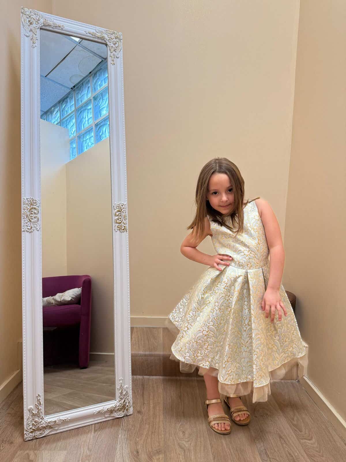 Robe fille bleu et beige