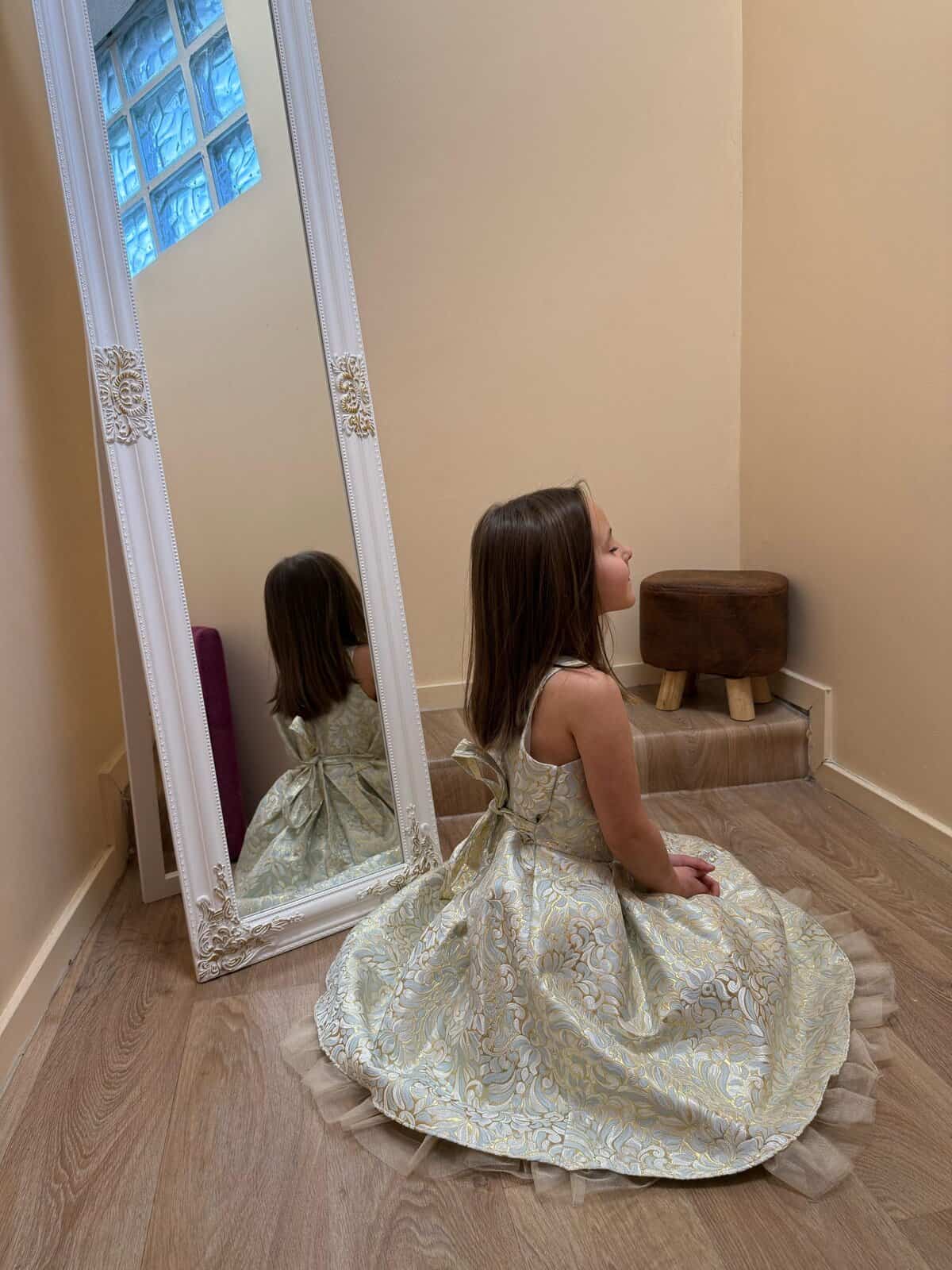 Robe fille bleu et beige