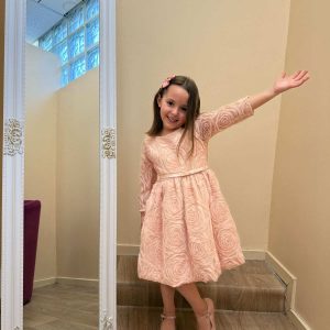 Robe fille manches longues rose