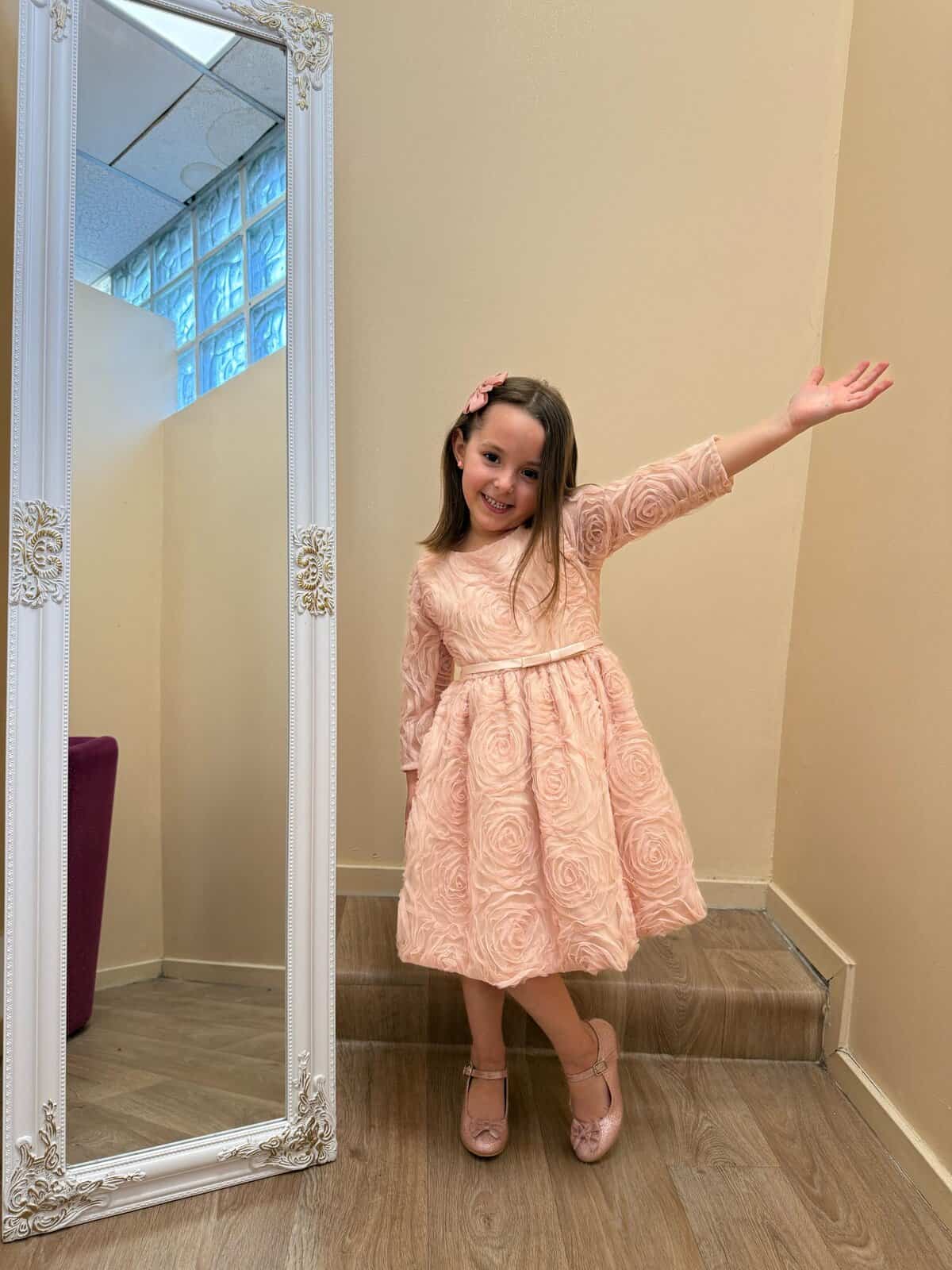 Robe fille manches longues rose