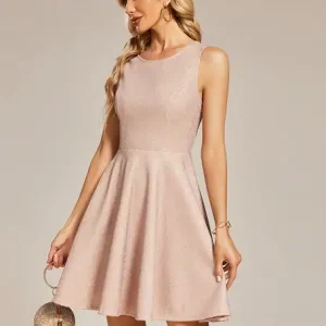 Robe courte de cérémonie à sequins rose poudré sans manche