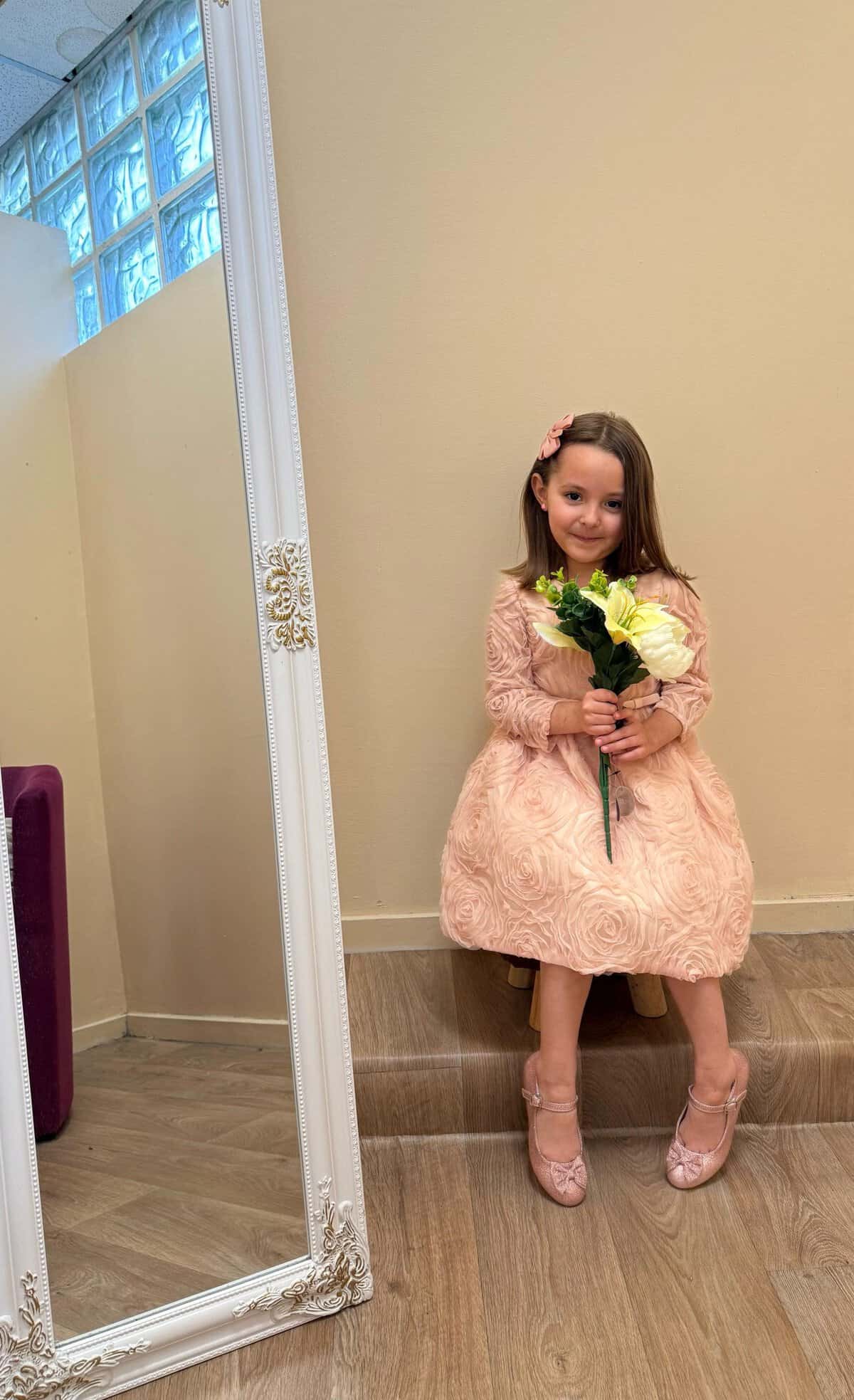Robe fille manches longues rose
