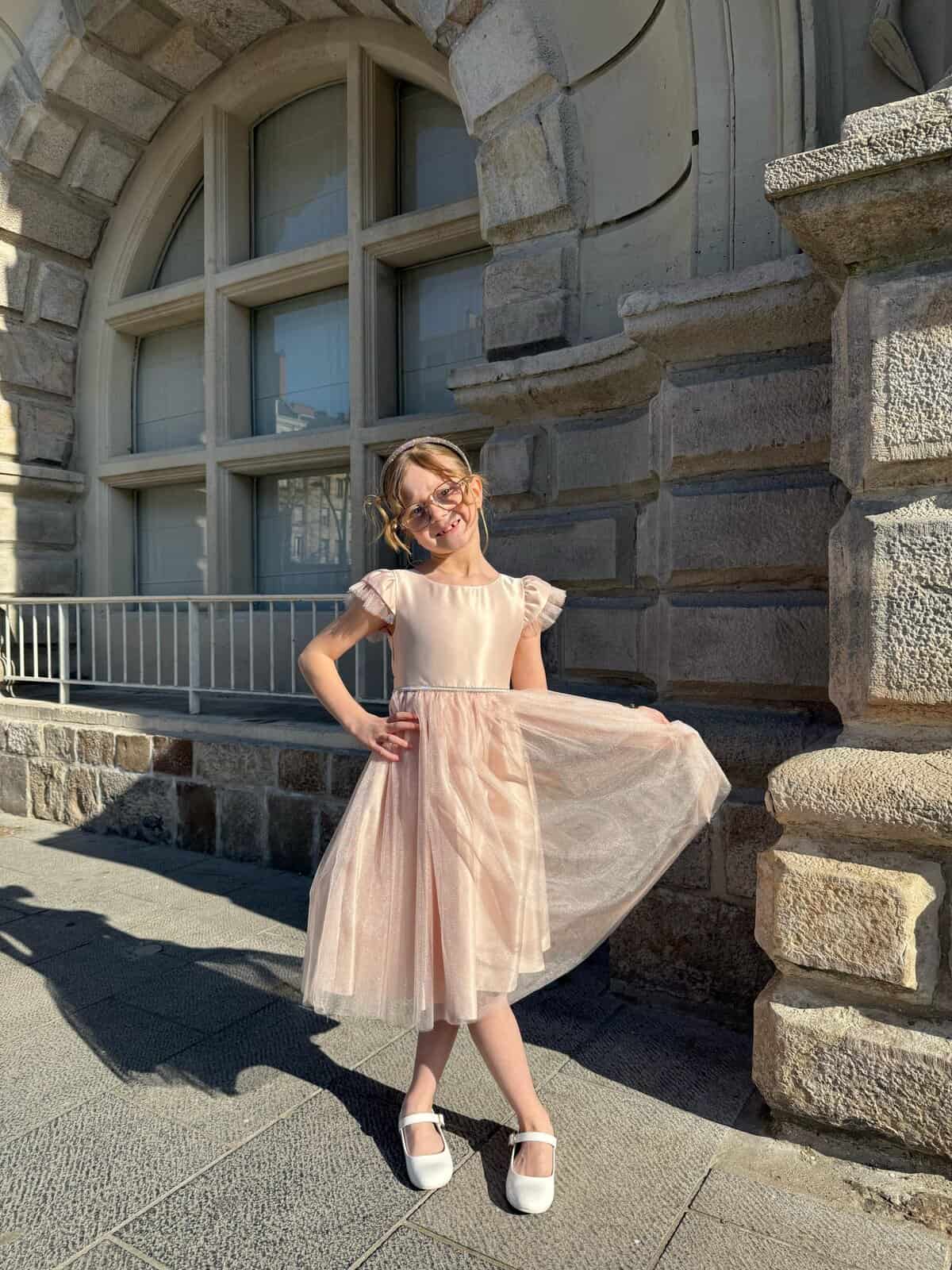 Robe fille or rose en tulle