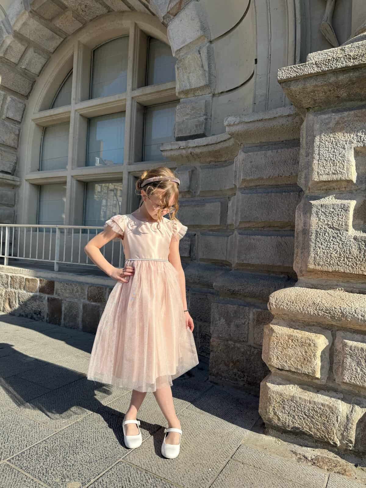 Robe fille or rose en tulle